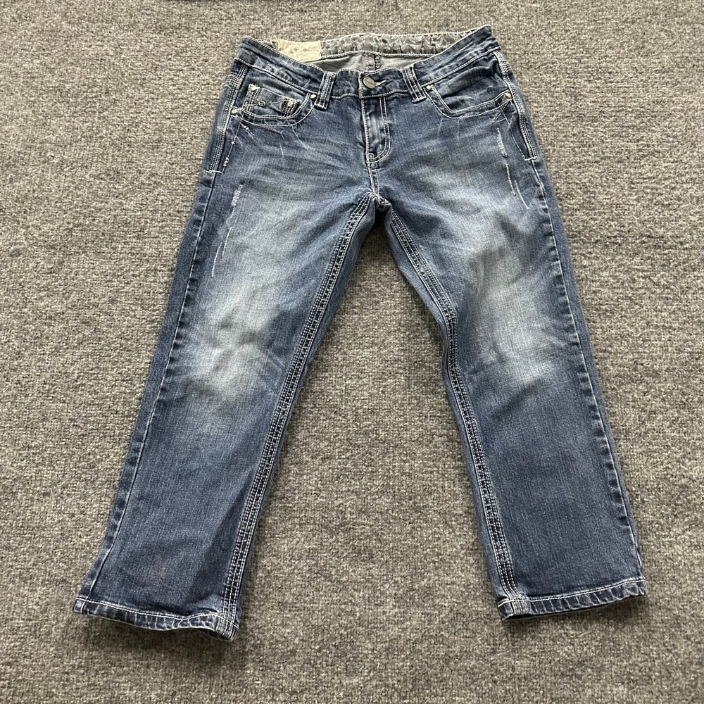 Rebel Brand Jeans Womens Size 30 Blue Cropped Studded Distressed Denim